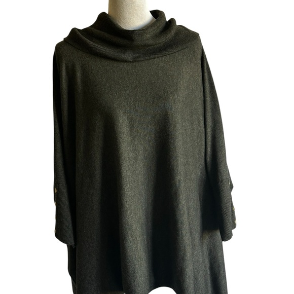 Carolyn Taylor Sweaters - Carolyn Taylor Charcoal Poncho Sweater,Turtleneck, Mid Length,Cozy